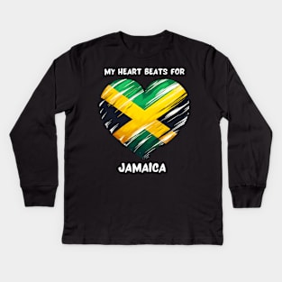 My Heart Beats For Jamaica Flag Kids Long Sleeve T-Shirt